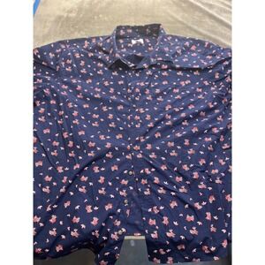 HB Mens 5XL Navy Blue Floral Leaf Print Short Sleeve Button Down Shirt Big Tall